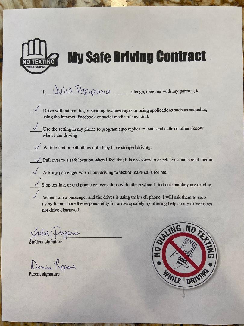 No Texting while driving contract